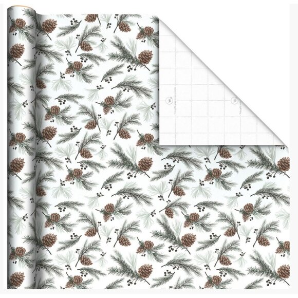 Hallmark Wrapping Paper Christmas Pinecones on White 22.5 sq ft Roll Holiday Gif - Picture 2 of 6